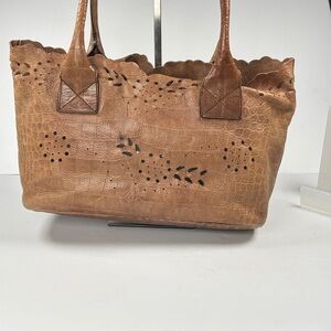 Furla Croc-Embossed Laser Cut Out Tan Leather Tote